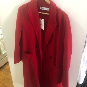 NEW tags on Zara red topcoat.